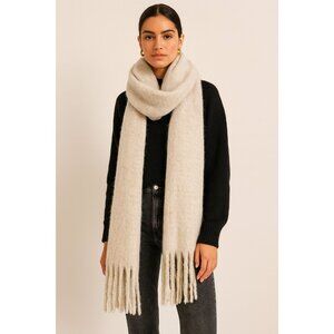 Jade &Clarisse Paris Beige Fringe Scarf 100% Viscose Soft Sparkle Wrap 76x16